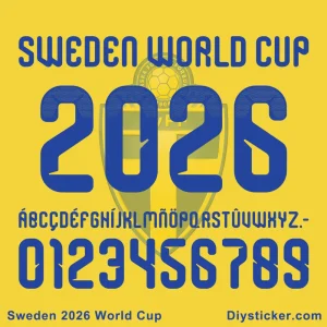 weden 2026 World Cup Font - Complete Character Set Preview Full character set preview of the Sweden 2026 World Cup font showing stylized country name, alphabet, and numbers.