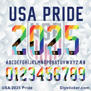 USA 2025 Pride Font - Patriotic Typeface Preview USA 2025 Pride patriotic font preview with bold “USA PRIDE” text, full alphabet, and numbers.