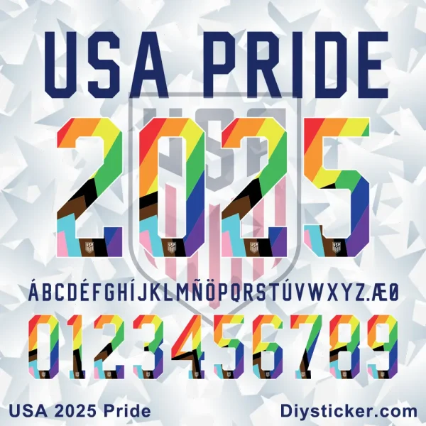 USA 2025 Pride Font - Patriotic Typeface Preview USA 2025 Pride patriotic font preview with bold “USA PRIDE” text, full alphabet, and numbers.