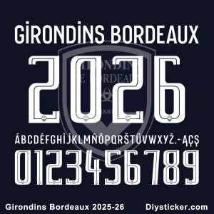 Girondins Bordeaux 2025-2026 Official Font Preview Official Girondins Bordeaux 2025-2026 font preview with club name, special Turkish characters (İ, Ç, Ş), and unique alphabet.