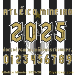 Atletico Mineiro 2025-2026 font preview showing full alphabet A-Z and numbers 0-9 in official club style