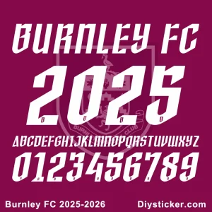 Burnley FC 2025-26 Font Burnley FC 2025-26 font preview with full character set, letters, and numbers