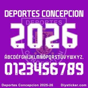 Deportes Concepcion 2025-26 font preview with full alphabet and numbers in official club typography