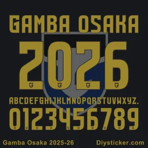 Gamba Osaka 2025-26 Font Gamba Osaka 2025-26 font preview showing full uppercase alphabet and numbers from Diysticker.com