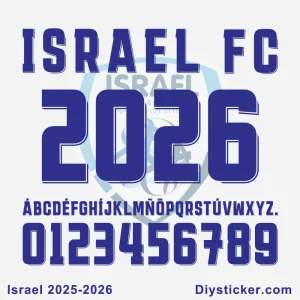 Israel 2025-26 Font Israel 25-26 national team font preview with full alphabet and numerals in official typography