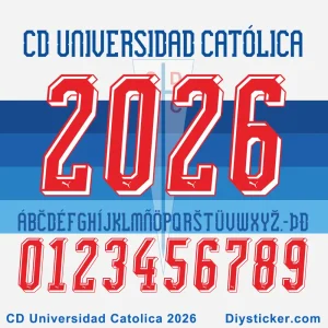 Puma Club Deportivo Universidad Católica 2026 Font Club Deportivo Universidad Católica 2026 font preview with alphabet and numbers from Diysticker.com
