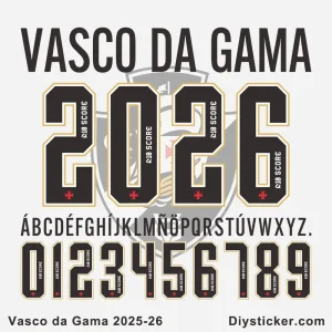 Vasco da Gama 2025-26 Font Vasco da Gama 2025-26 font preview with full alphabet from Diysticker.com