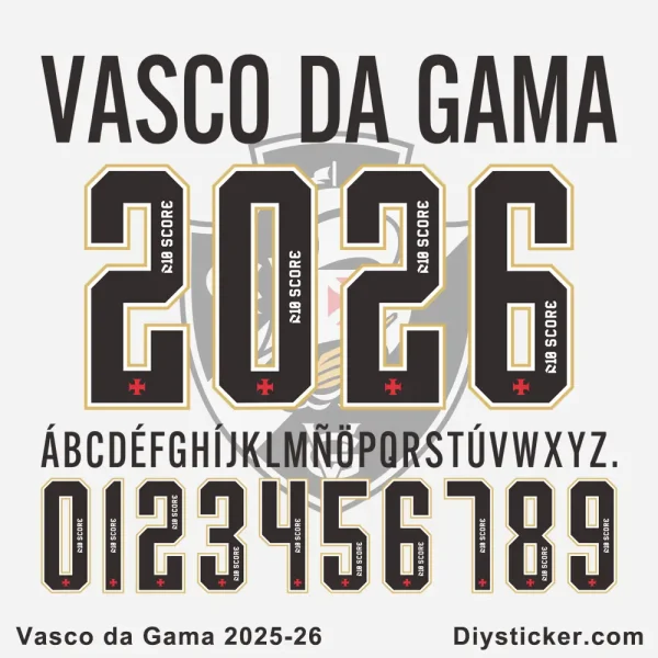 Vasco da Gama 2025-26 Font Vasco da Gama 2025-26 font preview with full alphabet from Diysticker.com