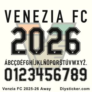 Venezia FC 2025-26 Away Font Venezia FC 2025-26 away font preview with full character set A-Z and 0-9