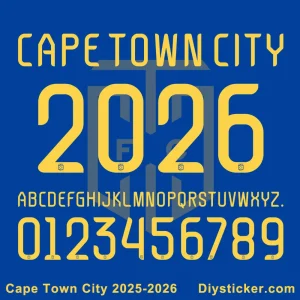Cape Town City 2025-26 Font Cape Town City FC 2025-26 jersey font numbers and letters preview.