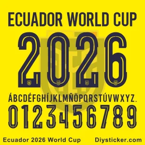 Ecuador 2026 World Cup Font Ecuador 2026 World Cup jersey font full alphabet and number set vector preview.
