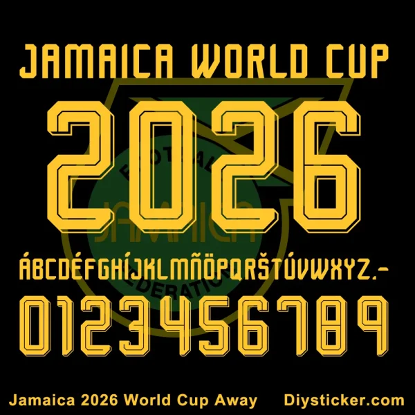 Jamaica 2026 World Cup Away Font Jamaica 2026 World Cup Away jersey font alphabet and numbers vector preview.
