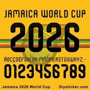 Jamaica 2026 World Cup jersey font Tuff Gong style alphabet and numbers vector preview.