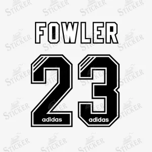 Liverpool 1995-1996 Away Jersey Fowler #23 name set Official style 1995-96 Liverpool away jersey Fowler number 23 DIY name and number sticker set flat lay.