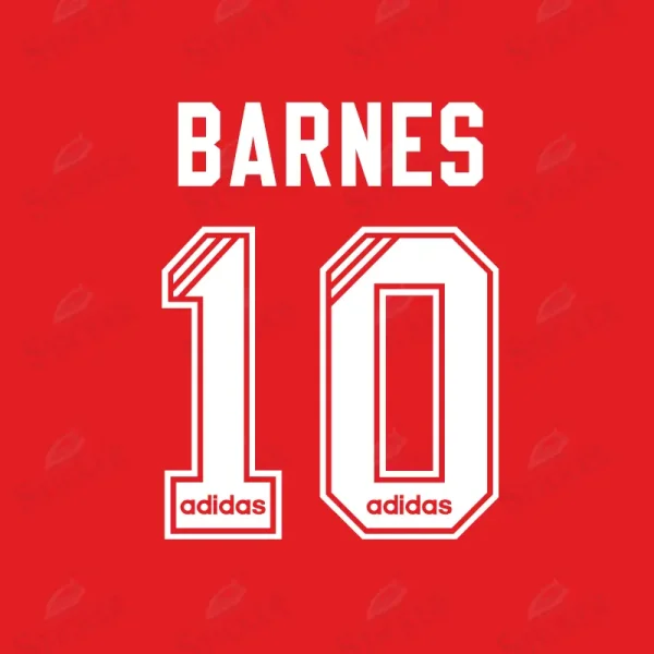 John Barnes 10 - Liverpool 95-96 Nameset John Barnes number 10 nameset for the Liverpool 1995-1996 adidas home jersey.