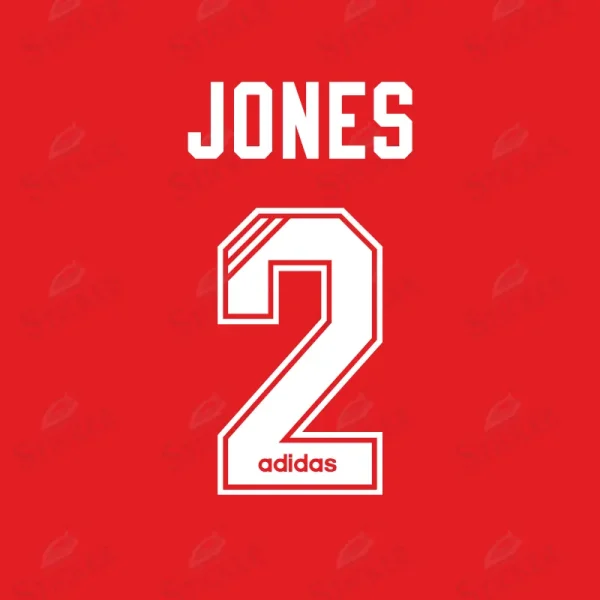 Liverpool 1995-1996 Home Jersey Jones #2 name set Robbie Jones number 2 nameset for the retro Liverpool 1995-1996 home kit.