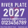 River Plate 2026-27 Third Font River Plate 2026-27 Third Kit font preview featuring full alphabet and numbers with diagonal line texture.