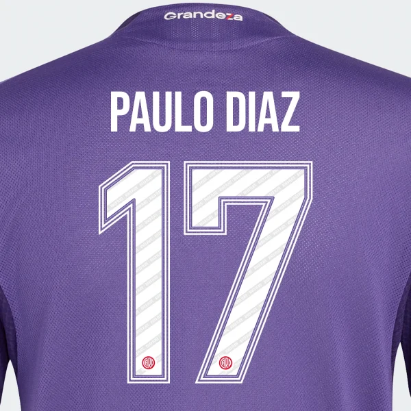 River-Plate-Purple-Jersey-Font-Mockup Paulo Diaz name and number 17 printed on River Plate 2026-27 purple jersey back using the official-style font.
