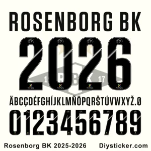 Rosenborg BK 2026 Font Rosenborg BK 2025-26 jersey font numbers and letters preview.
