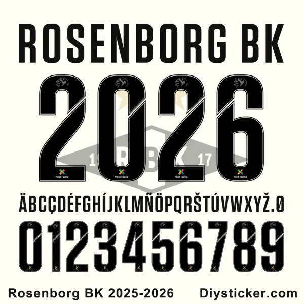 Rosenborg BK 2026 Font Rosenborg BK 2025-26 jersey font numbers and letters preview.
