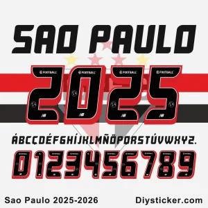 Sao Paulo 2025-26 Font São Paulo FC 2025-26 jersey font numbers and letters vector preview.