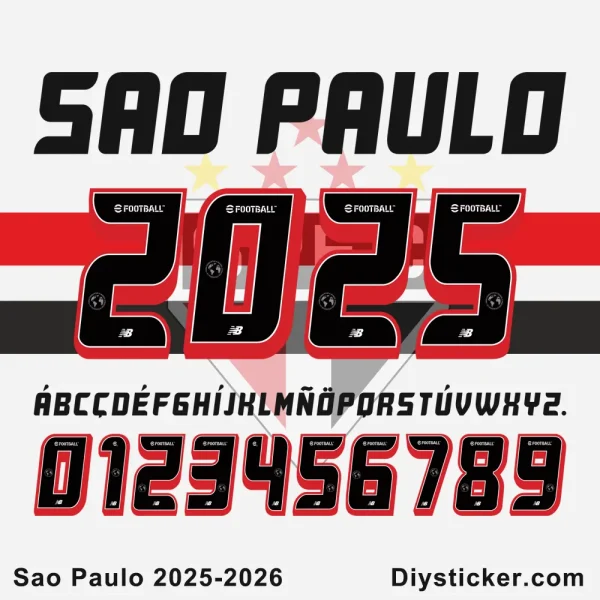 Sao Paulo 2025-26 Font São Paulo FC 2025-26 jersey font numbers and letters vector preview.