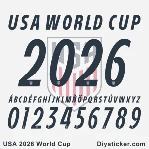 USA 2026 World Cup font vector preview showing letters, numbers, and the US soccer crest background.