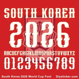South Korea 2026 World Cup jersey font numbers and letters preview calligraphy style.