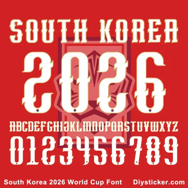 south-korea-2026-world-cup-font-download South Korea 2026 World Cup jersey font numbers and letters preview calligraphy style.