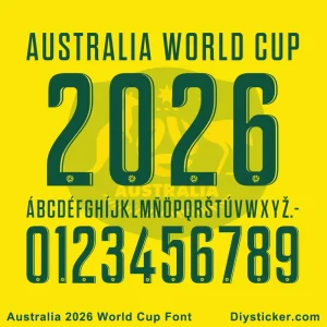 Australia 2026 World Cup Font Preview Australia 2026 World Cup jersey font full alphabet and numbers.