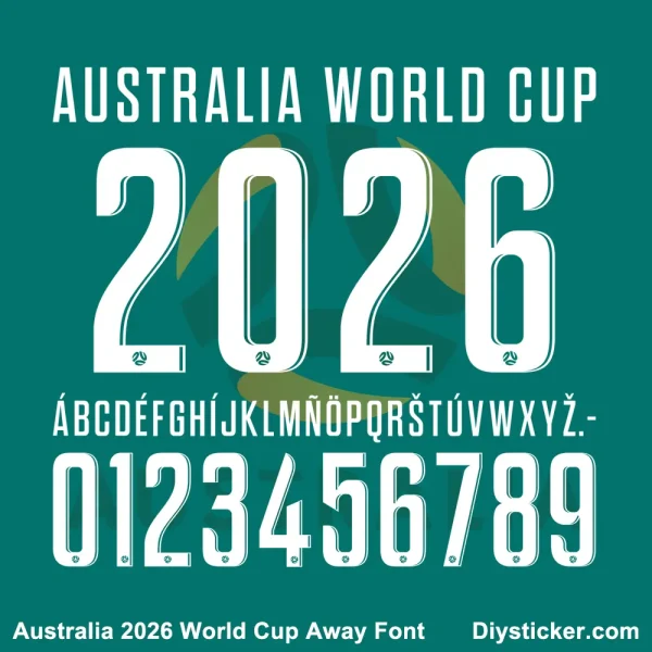 australia-world-cup-2026-font-away-kit Australia 2026 World Cup away jersey font vector nameset detail.