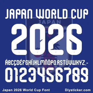 Japan 2026 World Cup Font – TTF OTF AI CDR PDF Japan 2026 World Cup font sample with letters A-Z, numbers 0-9, and punctuation