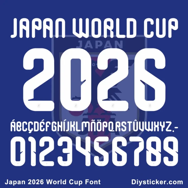 Japan 2026 World Cup Font – TTF OTF AI CDR PDF Japan 2026 World Cup font sample with letters A-Z, numbers 0-9, and punctuation