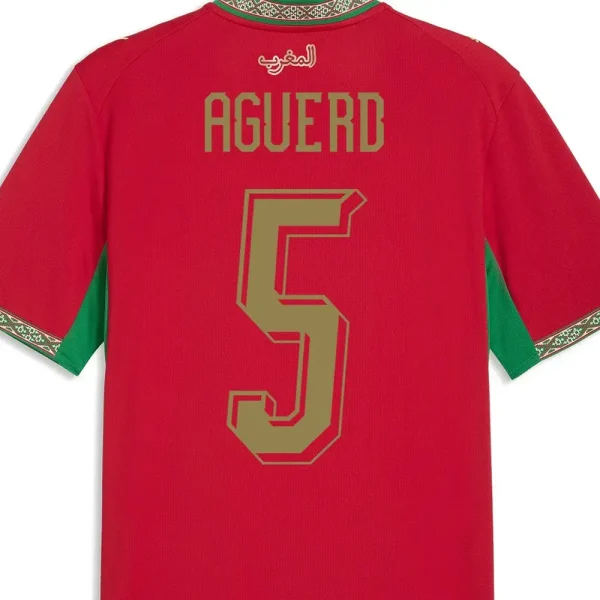 Morocco 2026 National Team Home Kit Printing Style Morocco 2026 Home Jersey Aguerd 5 gold 3D font preview