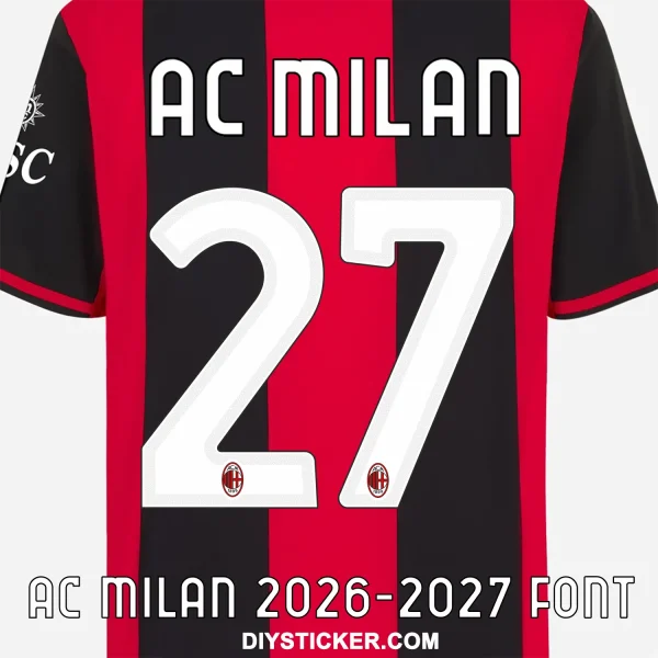 AC Milan 2026-2027 Font Jersey Mockup AC Milan 2026-2027 font jersey effect mockup with club name and season on red-black background.