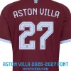 aston-villa-2026-2027-jersey-font-27 Aston Villa 2026-2027 shirt font close up showing numbers twenty seven on maroon home jersey back layout