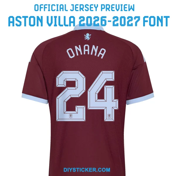 aston-villa-2026-2027-font-onana-jersey Official jersey preview using Aston Villa 2026-2027 font for player Onana number twenty four layout