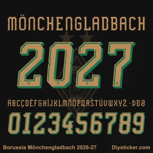 Borussia Mönchengladbach 2026-2027 Font vector preview with 3D numbers and characters for jersey printing.