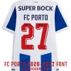 FC Porto 2026-2027 kit font mockup 27 Back view of a white and blue striped FC Porto jersey showcasing number 27 in the 2026-2027 font download preview.