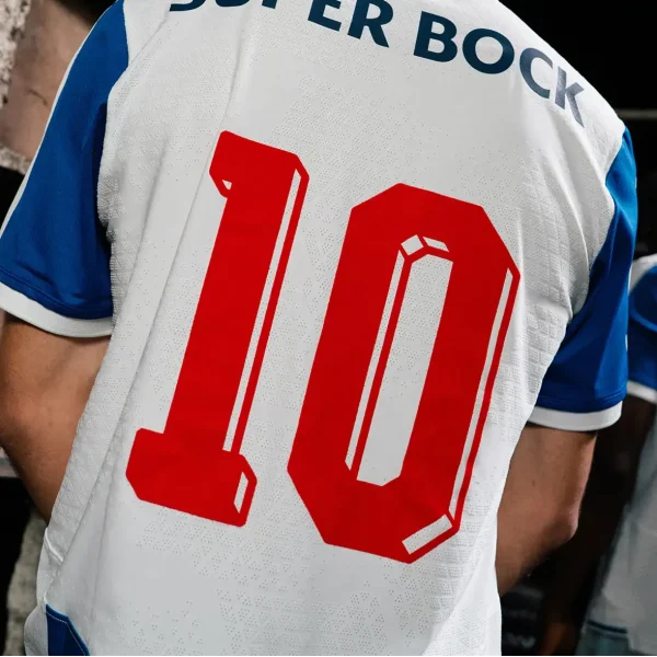 FC Porto jersey font number 10 close up Close up of the red number 10 on the white and blue FC Porto jersey using the 2026-2027 kit font vector format.