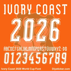 ivory-coast-2026-world-cup-font-vector Ivory Coast 2026 World Cup jersey font numbers and alphabet vector preview in silver and orange.