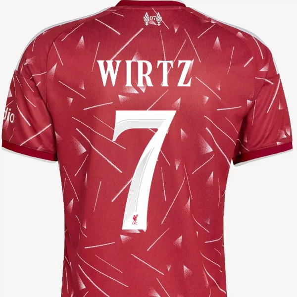 Liverpool 2026-2027 Font jersey preview Liverpool 2026-2027 font displayed on a red jersey back featuring player name Wirtz and number 7 vector preview