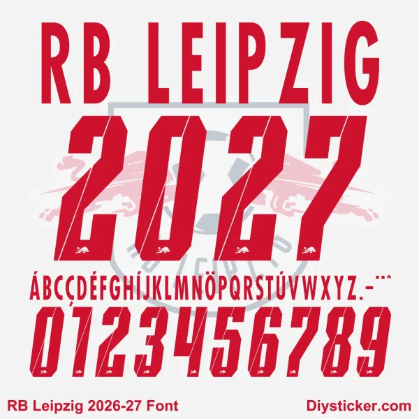 RB Leipzig 2026-2027 Font Vector Kit RB Leipzig 2026-27 Font vector preview featuring red numbers and alphabet with club logo details.