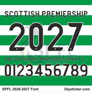 scottish premiership 2026-2027 font main Official Scottish Premiership SPFL 2026-2027 font styles for jersey names and numbers.