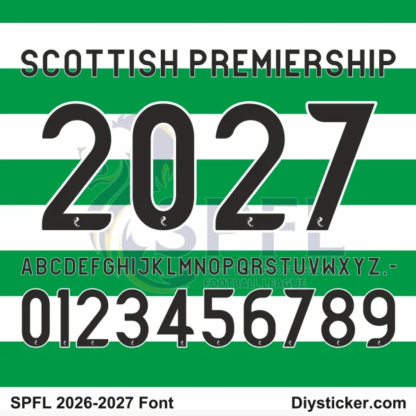 scottish premiership 2026-2027 font main Official Scottish Premiership SPFL 2026-2027 font styles for jersey names and numbers.