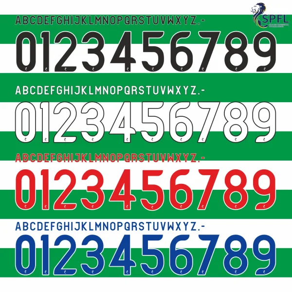 spfl 2026-2027 font color variants SPFL 2026-2027 kit font in black white red and blue vector formats.