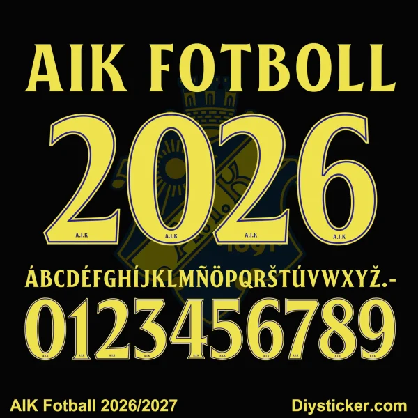 aik-2026-2027-font-download Complete yellow alphabet letter vectors and outlined number character map sheet for AIK 2026-2027 font download