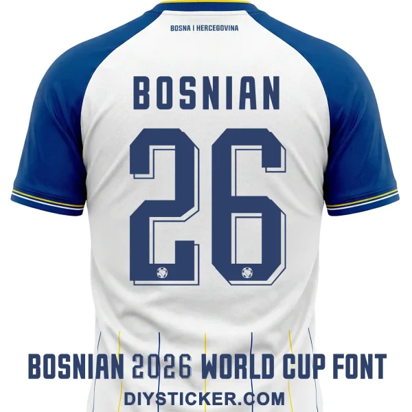 bosnian-2026-world-cup-font-jersey-application-effect Bosnia National Team 2026 World Cup Font Kit Jersey Back Printing Effect
