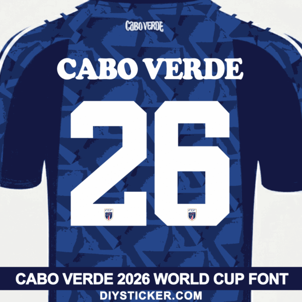 cabo-verde-2026-world-cup-font-jersey-effect Cabo Verde 2026 World Cup font download on blue textured jersey with white geometric octagonal number twenty six layout