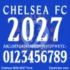 chelsea-2026-2027-font-download Complete white alphabet letter vectors and sharp number character map sheet for Chelsea 2026-2027 font pack download